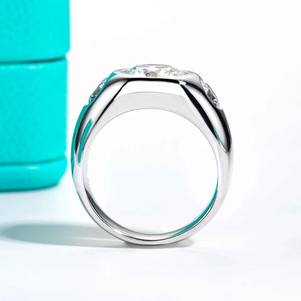 AnuJewel 3cttw D Color Moissanite Men Ring 925 Sterling Silver 18K Gold Plated Lab Created Diamond Engagement Rings For Men