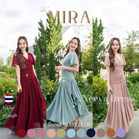 เดรสยาว ชุดราตรี Dress ชุดชีฟองหรู แขนสั้น MIRA กระโปรงรูด สะโพกฟรี พร้อมส่ง ใส่ออกงานแต่ง