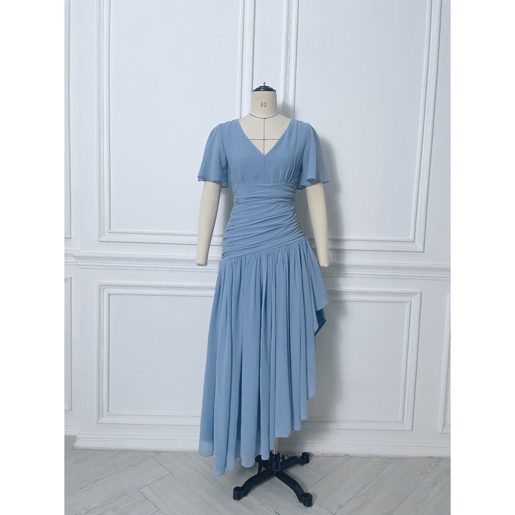 เดรสยาว ชุดราตรี Dress ชุดชีฟองหรู แขนสั้น MIRA กระโปรงรูด สะโพกฟรี พร้อมส่ง ใส่ออกงานแต่ง