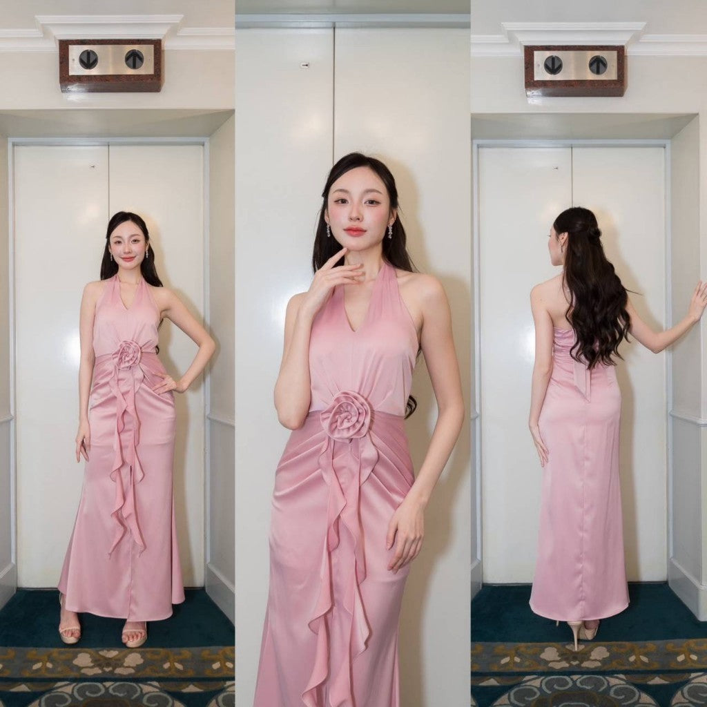 เดรส พร้อมส่ง เดรสยาว ชุดออกงานยาว Stunning คล้องคอ ผูกด้านหลัง ชุดเดรส พร้อมส่ง ผู้หญิง Dress Woman