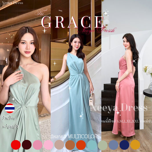 ชุดเดรสออกงาน ชุดราตรี เดรส Dress GRACE ชุดเดรสยาว ไหล่เบี่ยง หรูหรา มัดตรงกลาง เดรสสวยๆ ชุดออกงานกลางคืน Dresses Woman