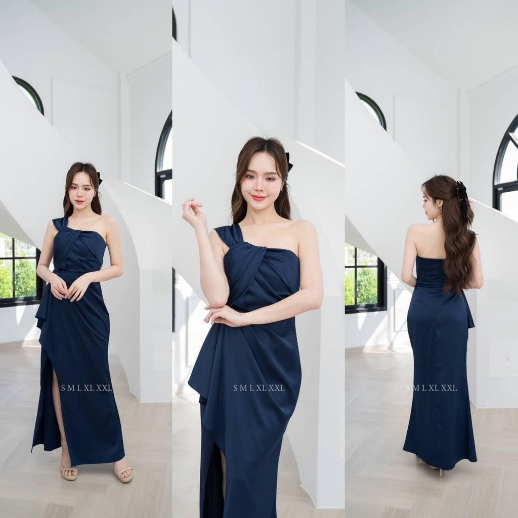 ชุดราตรียาว เดรสยาว ชุดราตรี SWAN พรีเมี่ยม แต่งอกเก๋ๆ กระโปรงยาว จีบพรางท้อง Woman Dress ผู้หญิง