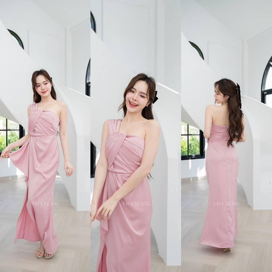 ชุดราตรียาว เดรสยาว ชุดราตรี SWAN พรีเมี่ยม แต่งอกเก๋ๆ กระโปรงยาว จีบพรางท้อง Woman Dress ผู้หญิง