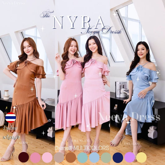 เดรสยาว ชุดออกงาน ชุดราตรียาว NYRA พรีเมี่ยม สายเดี่ยว ระบายอก ปิดแขน ซับใน ซิปหลัง ผู้หญิง Dress