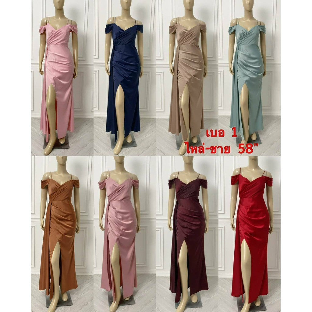 ชุดเดรสออกงาน ชุดราตรี CHARM เดรส Dress ชุดออกงาน ชุดเดรสออกงาน เดรสยาว สายเดี่ยว ผ้าห้อย Woman