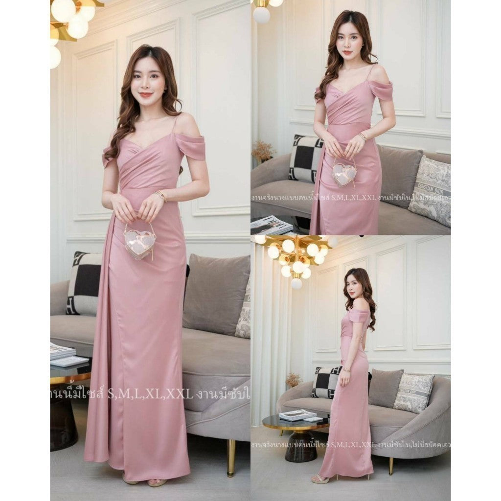 ชุดเดรสออกงาน ชุดราตรี CHARM เดรส Dress ชุดออกงาน ชุดเดรสออกงาน เดรสยาว สายเดี่ยว ผ้าห้อย Woman