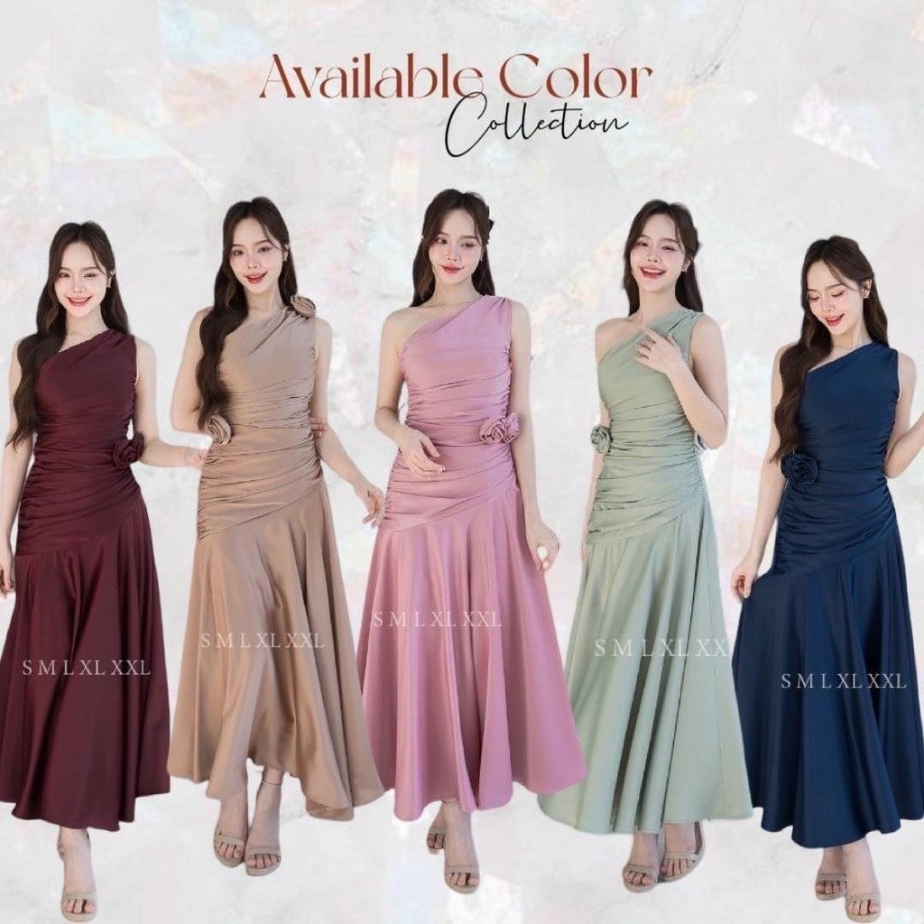 เดรสยาว ชุดออกงาน ชุดราตรียาว เดรสหรู NP050 เกรดพรีเมี่ยม ไหล่เบี่ยง Woman Dress เสื้อผ้า ผู้หญิง