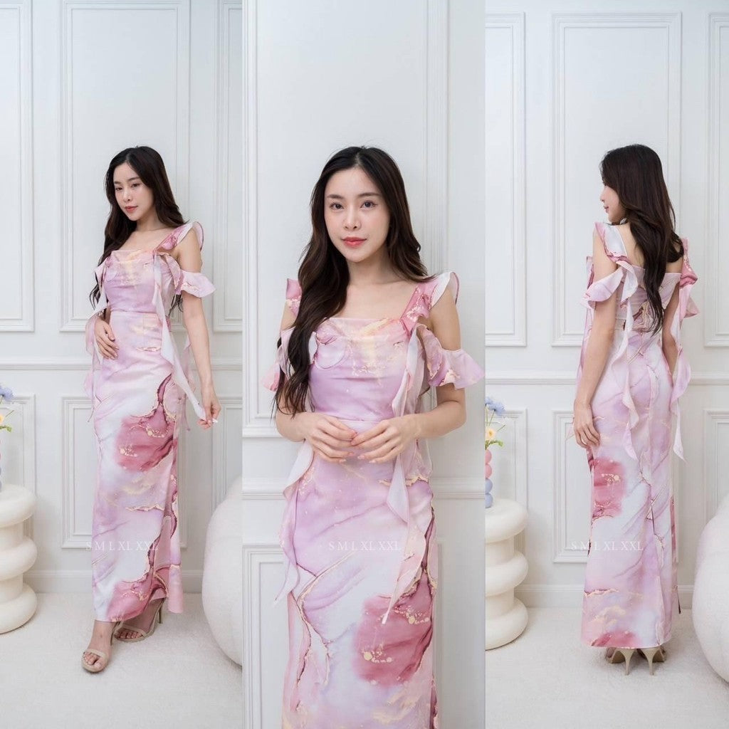 ชุดออกงาน ชุดราตรี ชุดเดรสออกงาน เดรสน่ารักๆ N288 รุ่นใหม่ ผ้าเครปซาติน สายเกลียว 4 เส้น ซับใน ซิปหลัง เดรสยาว ผู้หญิง