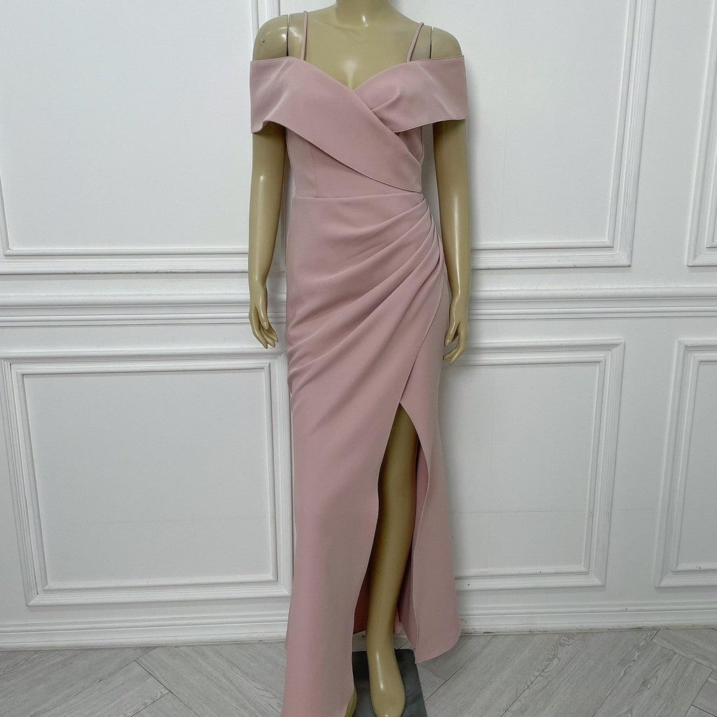 เดรสยาว ชุดออกงาน ชุดราตรี เดรสหรู N295 ผ้าโคโค่ สายเดี่ยวอ้อมแขน ต่ออก Woman Dress ผู้หญิง
