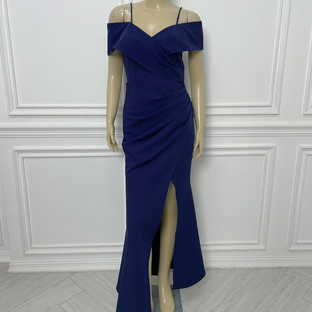 เดรสยาว ชุดออกงาน ชุดราตรี เดรสหรู N295 ผ้าโคโค่ สายเดี่ยวอ้อมแขน ต่ออก Woman Dress ผู้หญิง
