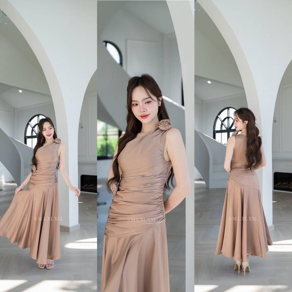 เดรสยาว ชุดออกงาน ชุดราตรียาว เดรสหรู NP050 เกรดพรีเมี่ยม ไหล่เบี่ยง Woman Dress เสื้อผ้า ผู้หญิง