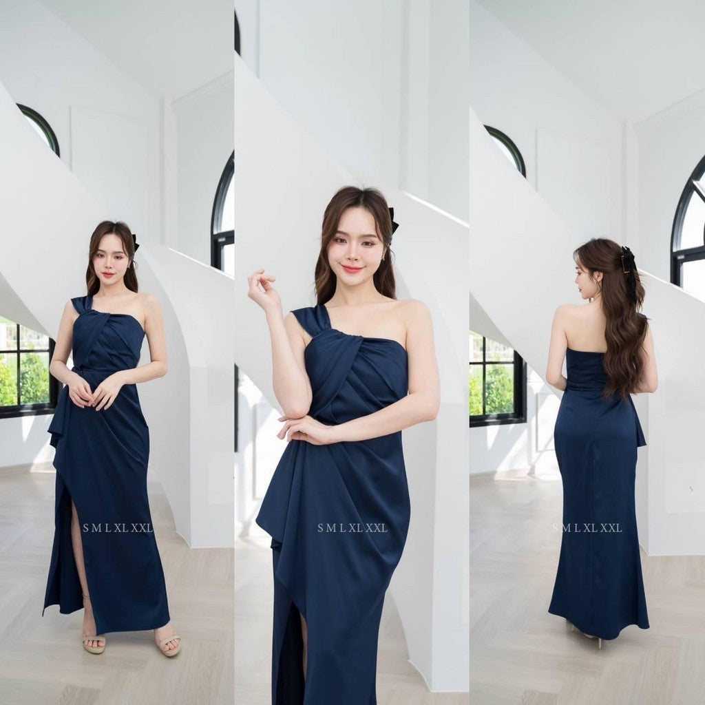 เดรสยาว ชุดเดรส ชุดราตรี NP045 พรีเมี่ยม แต่งอกเก๋ๆ กระโปรงยาว จีบพรางท้อง Woman Dress ผู้หญิง