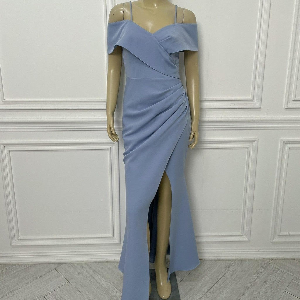 เดรสยาว ชุดออกงาน ชุดราตรี เดรสหรู N295 ผ้าโคโค่ สายเดี่ยวอ้อมแขน ต่ออก Woman Dress ผู้หญิง