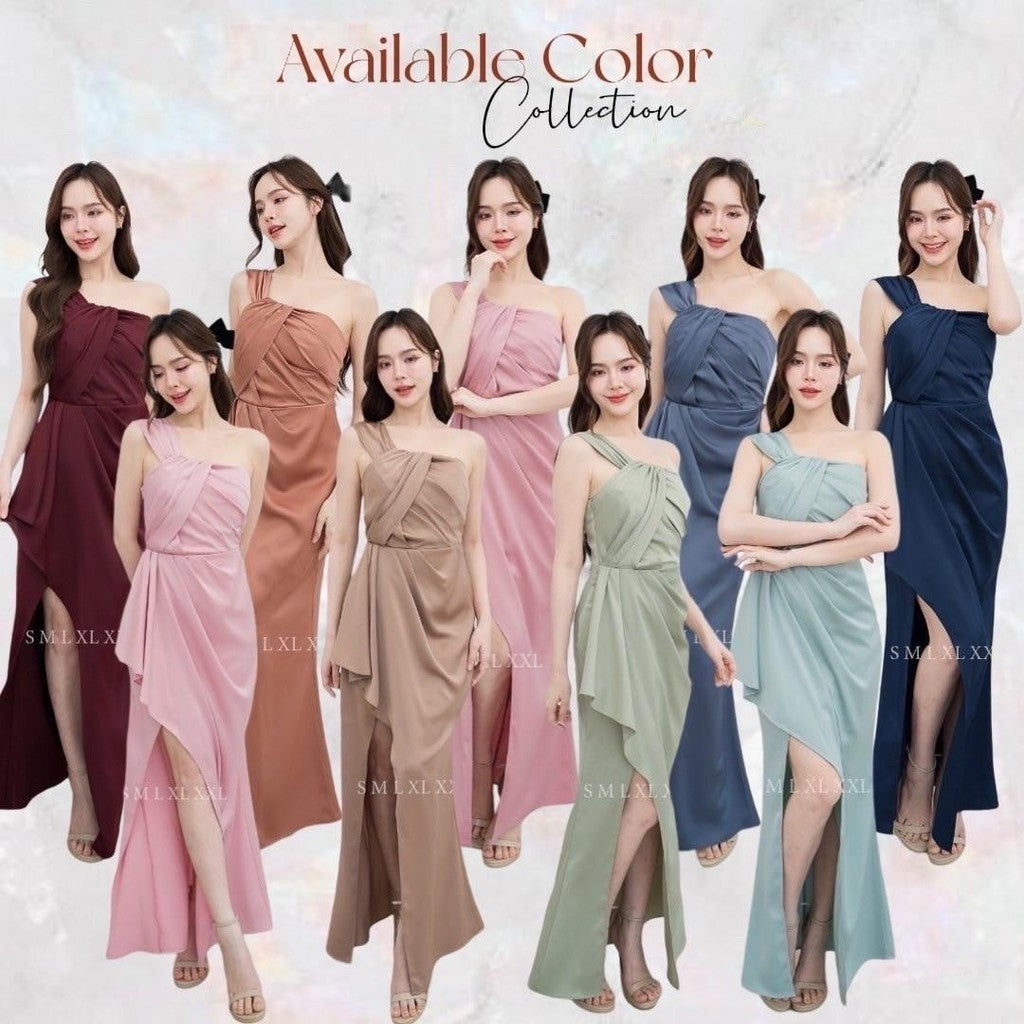 เดรสยาว ชุดเดรส ชุดราตรี NP045 พรีเมี่ยม แต่งอกเก๋ๆ กระโปรงยาว จีบพรางท้อง Woman Dress ผู้หญิง