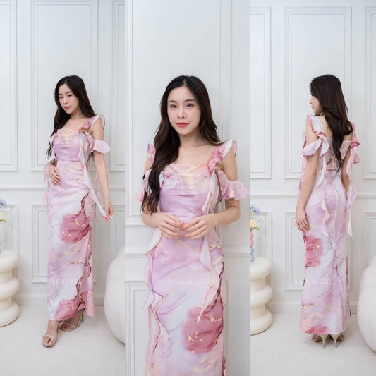 ชุดออกงาน ชุดราตรี ชุดเดรสออกงาน เดรสน่ารักๆ N288 รุ่นใหม่ ผ้าเครปซาติน สายเกลียว 4 เส้น ซับใน ซิปหลัง เดรสยาว ผู้หญิง