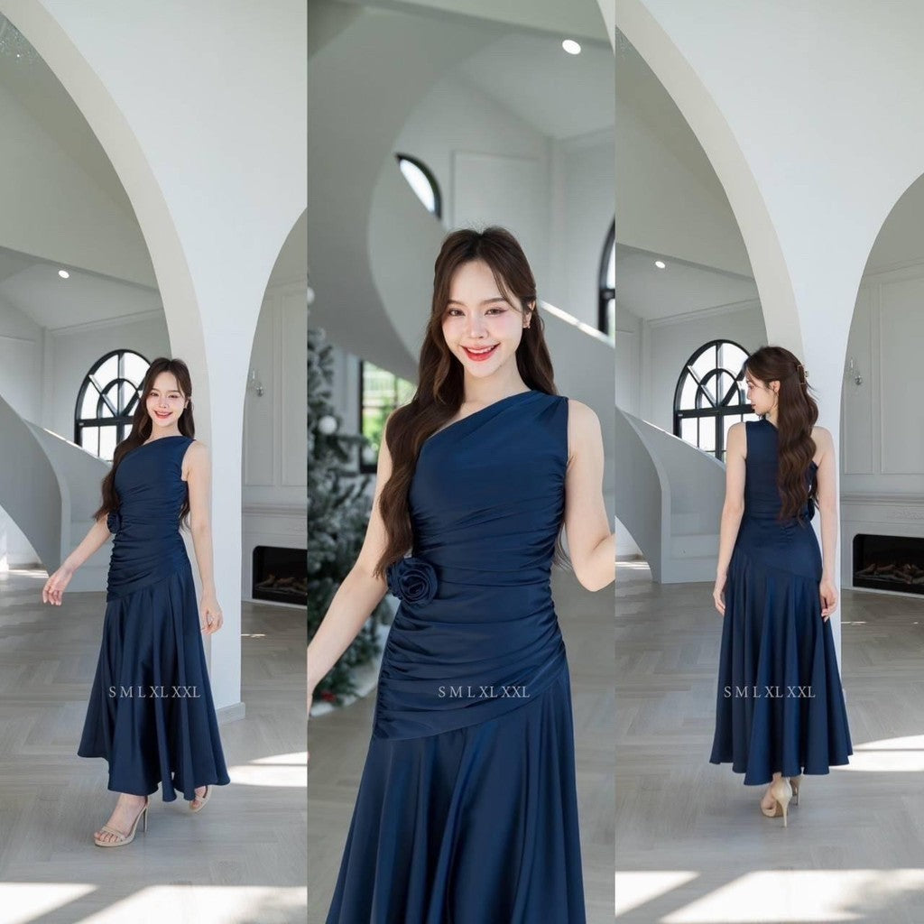 เดรสยาว ชุดออกงาน ชุดราตรียาว เดรสหรู NP050 เกรดพรีเมี่ยม ไหล่เบี่ยง Woman Dress เสื้อผ้า ผู้หญิง