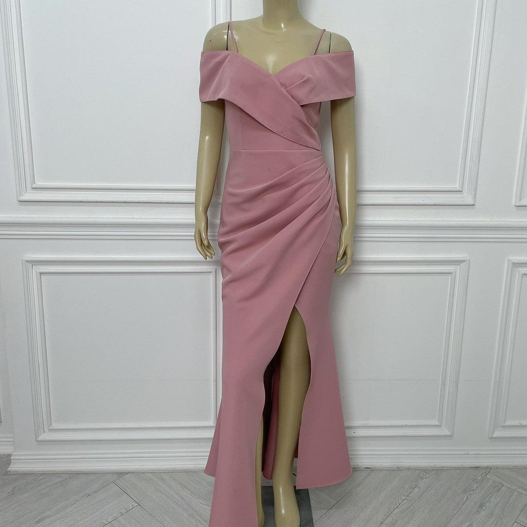 เดรสยาว ชุดออกงาน ชุดราตรี เดรสหรู N295 ผ้าโคโค่ สายเดี่ยวอ้อมแขน ต่ออก Woman Dress ผู้หญิง