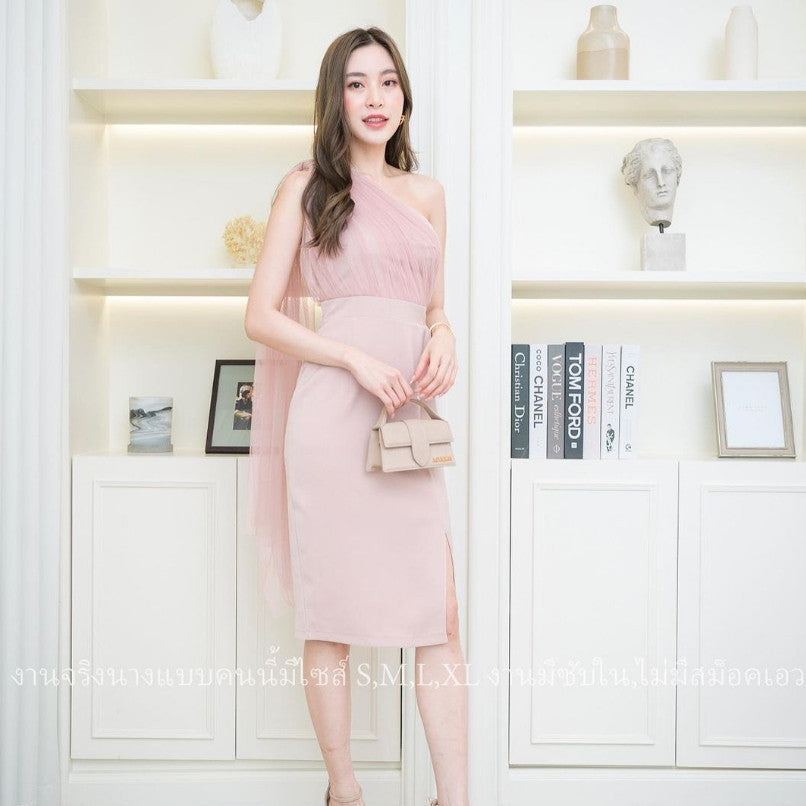 ชุดเดรสออกงาน ชุดราตรี เดรส Dress เดรสสั้น ผ้าชีฟอง ห้อยสไบ เดรสสวยๆ เดรสน่ารักๆ งานกลางวัน งานกลางคืน เรียบหรู