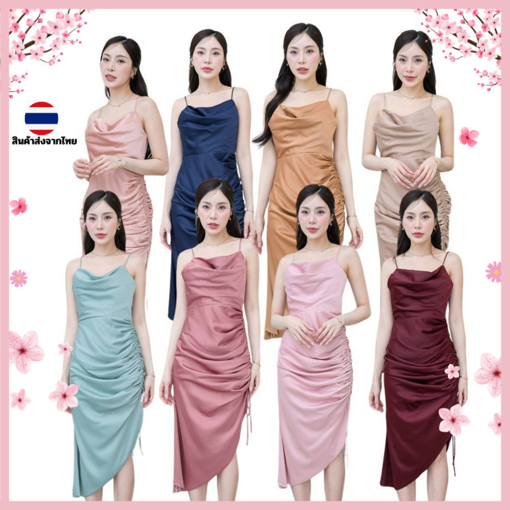 ชุดเดรสออกงาน ชุดราตรี เดรส Dress ชุดราตรี เดรสออกงาน เดรสสั้น สายเดี่ยว ด้านข้างรูดได้ เก๋ๆ ชุดเดรส Dresses Woman