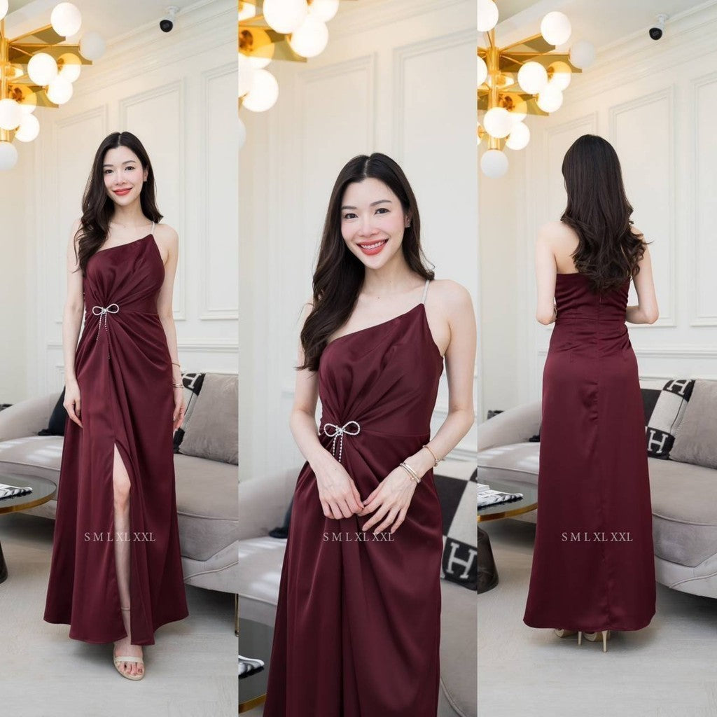 เดรสยาว ชุดเดรส ชุดราตรี NP034 เกรดพรีเมี่ยม เกาะอก มีฟองน้ำ แถมเข็มกลัด สายเพชร Woman Dress ผู้หญิง