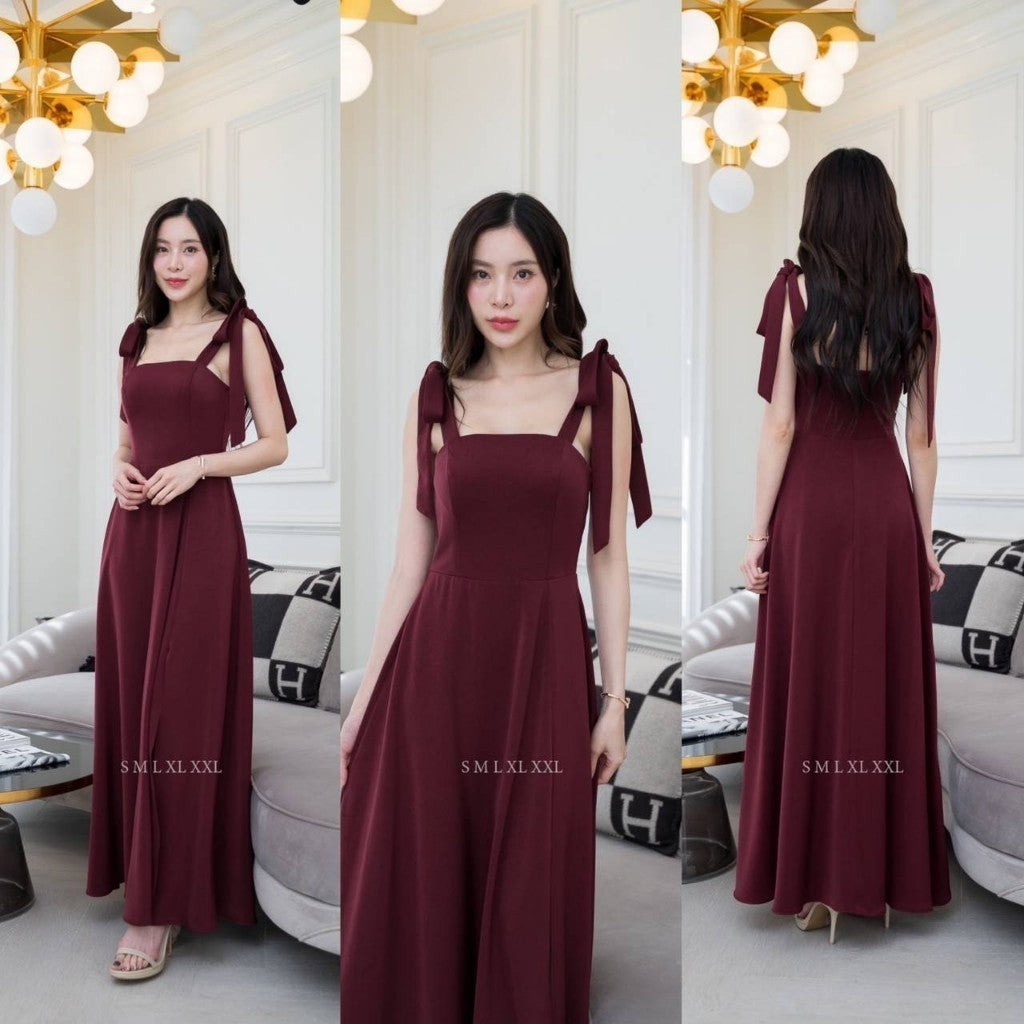 ชุดเดรสออกงาน ชุดราตรี เดรส Dress ชุดราตรี ผ้าฮานาโกะ กระโปรงยาวบาน งานแต่งงาน Woman Dress Dresses