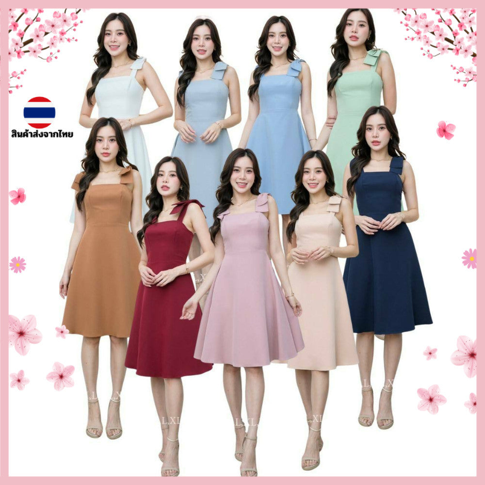 ชุดเดรสออกงาน ชุดราตรี เดรส Dress เดรสออกงาน ชุดไปงานแต่งงาน เดรสสั้น แขนผูก เซ็กซี่ ชุดเดรส งานแต่งงาน Dress