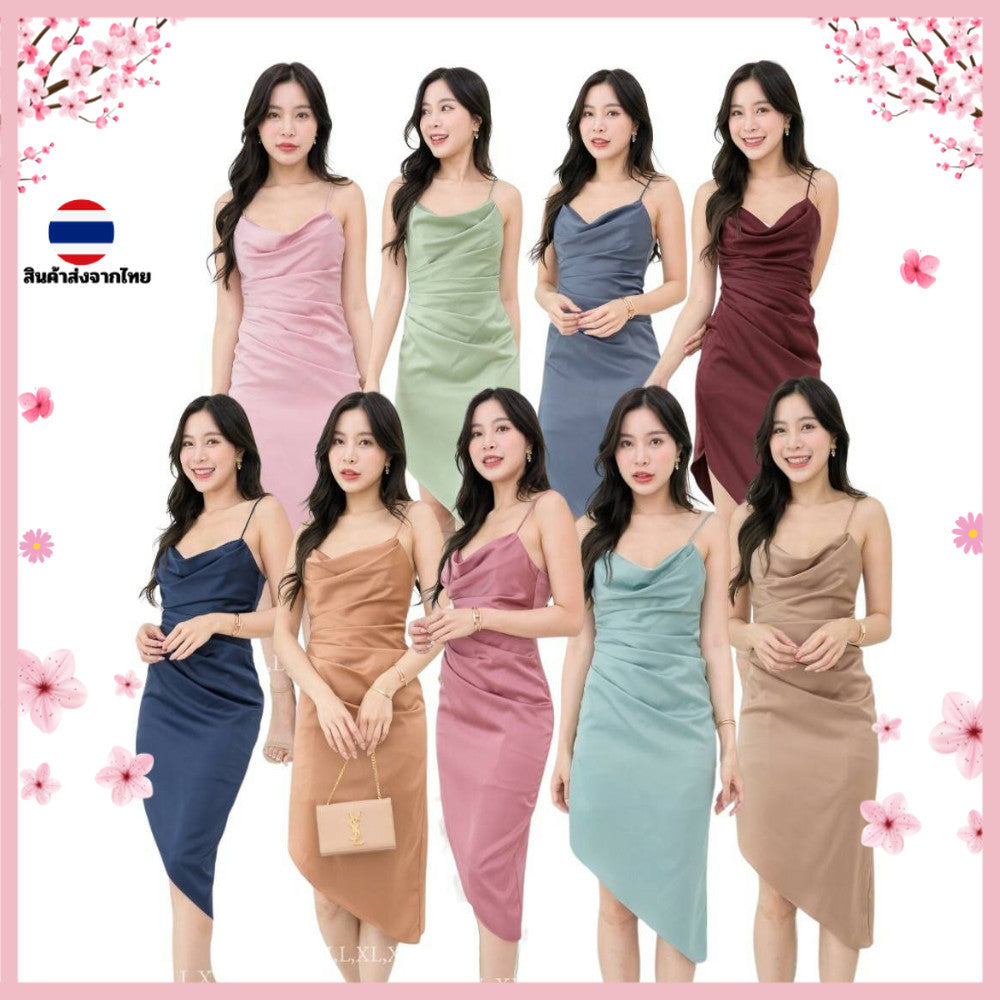 ชุดเดรสออกงาน ชุดราตรี เดรส Dress เดรสออกงาน ชุดไปงานแต่งงาน สายเดี่ยว กระโปรงเฉียง ชุดเดรส งานแต่งงาน Dresses