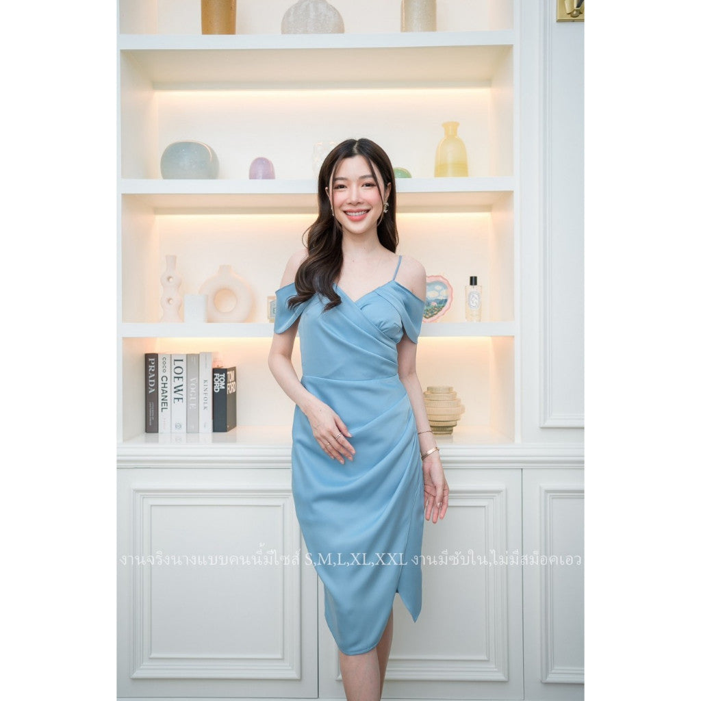 เดรส ชุดเดรส เดรสสั้น ชุดราตรี เดรสงานแต่ง สายเดี่ยว ผ้าเครปซาติน ชุดราตรี ซิปหลัง ซับใน Dress Woman