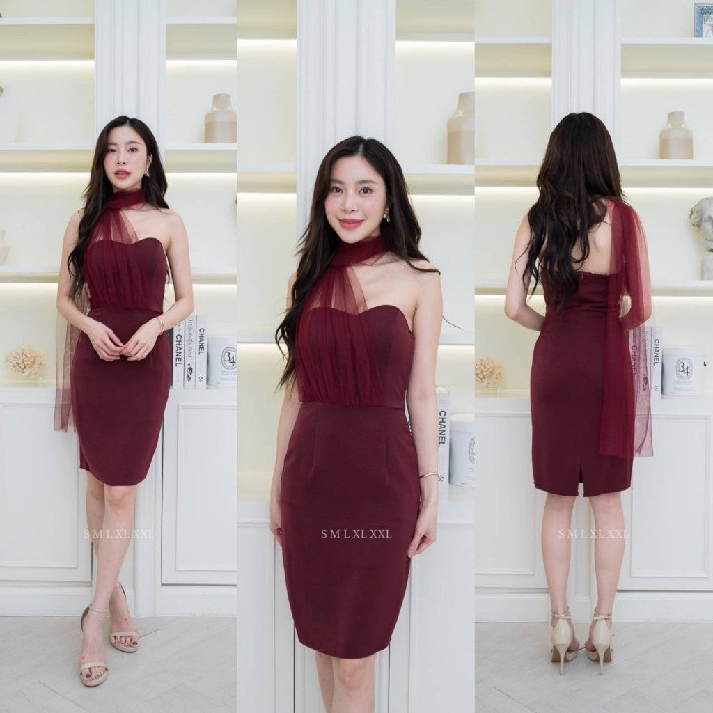 ชุดเดรสออกงาน ชุดราตรี เดรส Dress ชุดออกงาน ชุดเพื่อนเจ้าสาว ชุดเดรสออกงาน เดรสสั้น แต่งมุ้งตาข่าย ชุดราตรี Woman Dress