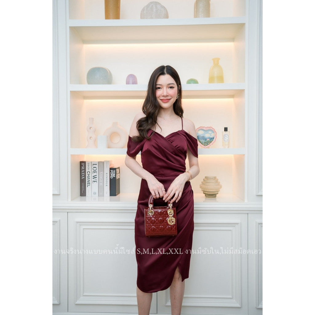 เดรส ชุดเดรส เดรสสั้น ชุดราตรี เดรสงานแต่ง สายเดี่ยว ผ้าเครปซาติน ชุดราตรี ซิปหลัง ซับใน Dress Woman