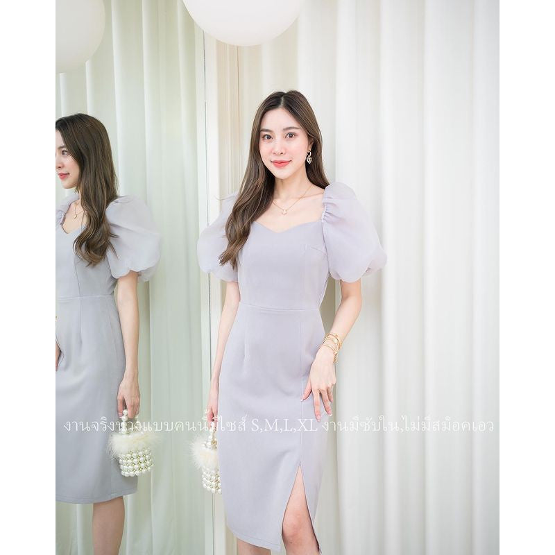 ชุดเดรสออกงาน ชุดราตรี เดรส Dress ผ้าฮานาโกะ เดรสเรียบร้อย แขนพองผ้าออแกนดี้ เดรสออกงาน มีหลายสี ชุดขายดี