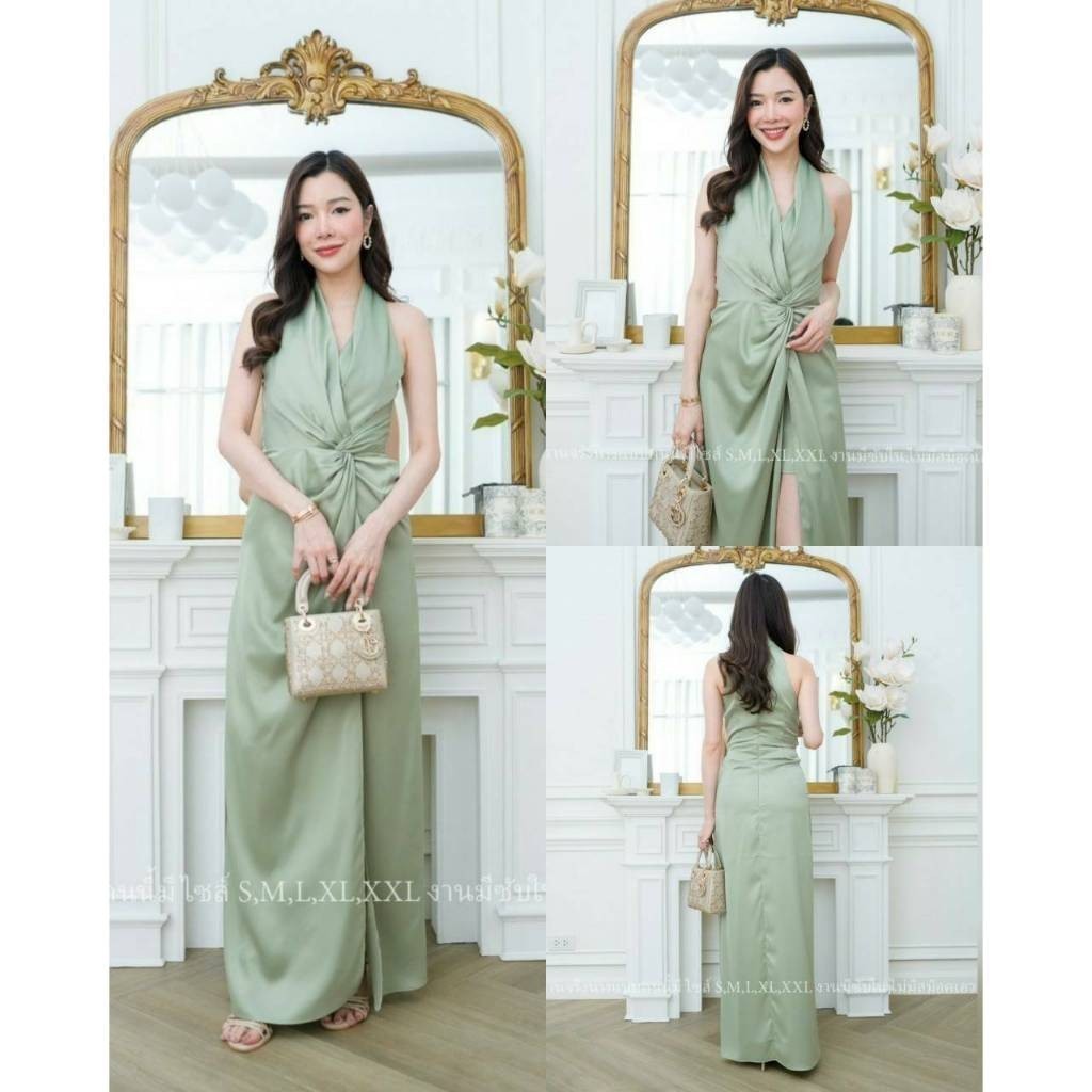 ชุดเดรสออกงาน ชุดราตรี เดรส Dress เดรสสวยๆ เดรสยาว คล้องคอ หรูหรา งานแต่งงาน Dresses Woman Lady
