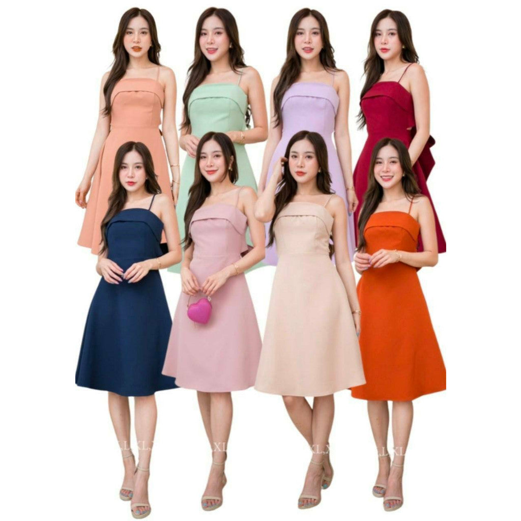 ชุดเดรสออกงาน ชุดราตรี เดรส Dress ชุดเดรสสายเดี่ยว ผูกโบว์หลัง เดรสน่ารักๆ เดรสสวยๆ งานแต่งงาน ผู้หญิง ซิปหลัง ซับใน