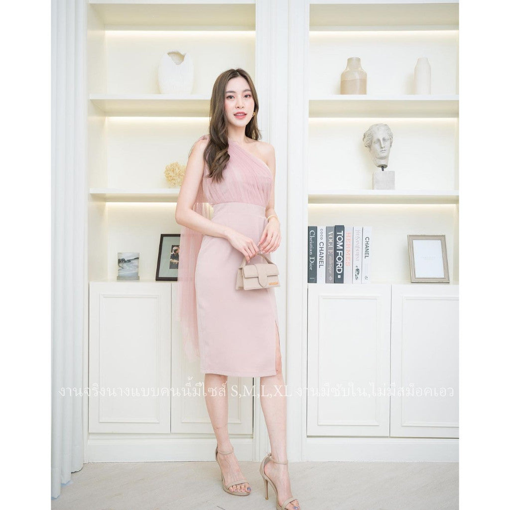 ชุดเดรสออกงาน ชุดราตรี เดรส Dress เดรสสั้น ผ้าชีฟอง ห้อยสไบ เดรสสวยๆ เดรสน่ารักๆ งานกลางวัน งานกลางคืน เรียบหรู