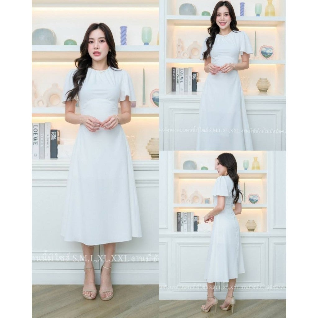 ชุดเดรสออกงาน ชุดราตรี เดรส Dress ชุดเดรสออกงาน ชุดไปงานแต่งงาน เดรสยาว คอกลม กระโปรงพริ้ว ชุดเดรส งานแต่งงาน Dresses
