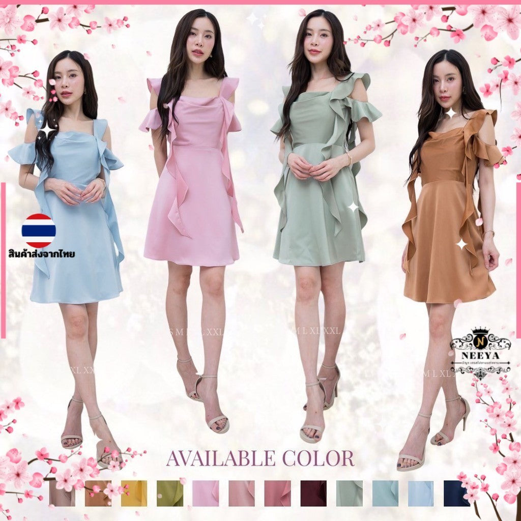 ชุดเดรสออกงาน ชุดราตรี เดรส Dress เดรสยาว ชุดไปงานแต่ง เดรสน่ารักๆ สายเกลียว 4 เส้น เดรสสั้น Woman Dress Dresses
