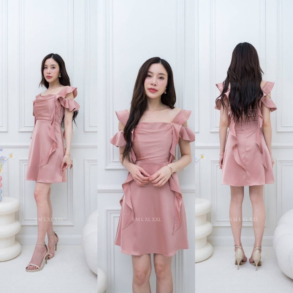ชุดเดรสออกงาน ชุดราตรี เดรส Dress เดรสยาว ชุดไปงานแต่ง เดรสน่ารักๆ สายเกลียว 4 เส้น เดรสสั้น Woman Dress Dresses