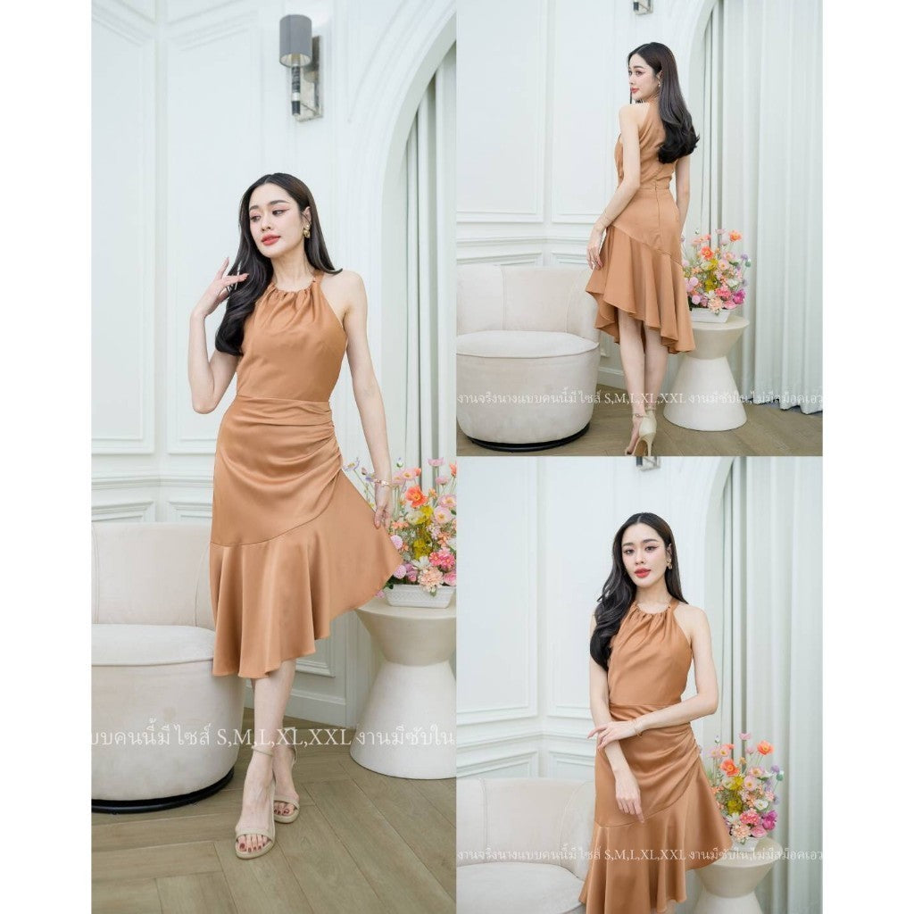 ชุดเดรสออกงาน ชุดราตรี เดรส Dress เดรสออกงาน เดรสยาว คอเต่า กระโปรงระบายเฉียง ชุดเดรส งานแต่งงาน Dresses Woman