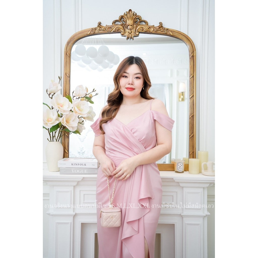 ชุดไปงานแต่งสาวอวบ ชุดราตรี ชุดเดรสออกงาน พรีเมี่ยม สวยหรู สายเดี่ยว คล้องแขน เดรสยาว Woman Lady Dresses