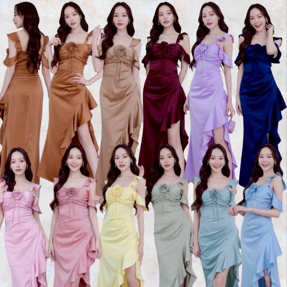 ชุดเดรส ชุดราตรี ชุดออกงาน DRESS VINA สายเกลียว 4 เส้น ดอกไม้ กระโปรงระบาย ชุดราตรียาว Woman Dresses