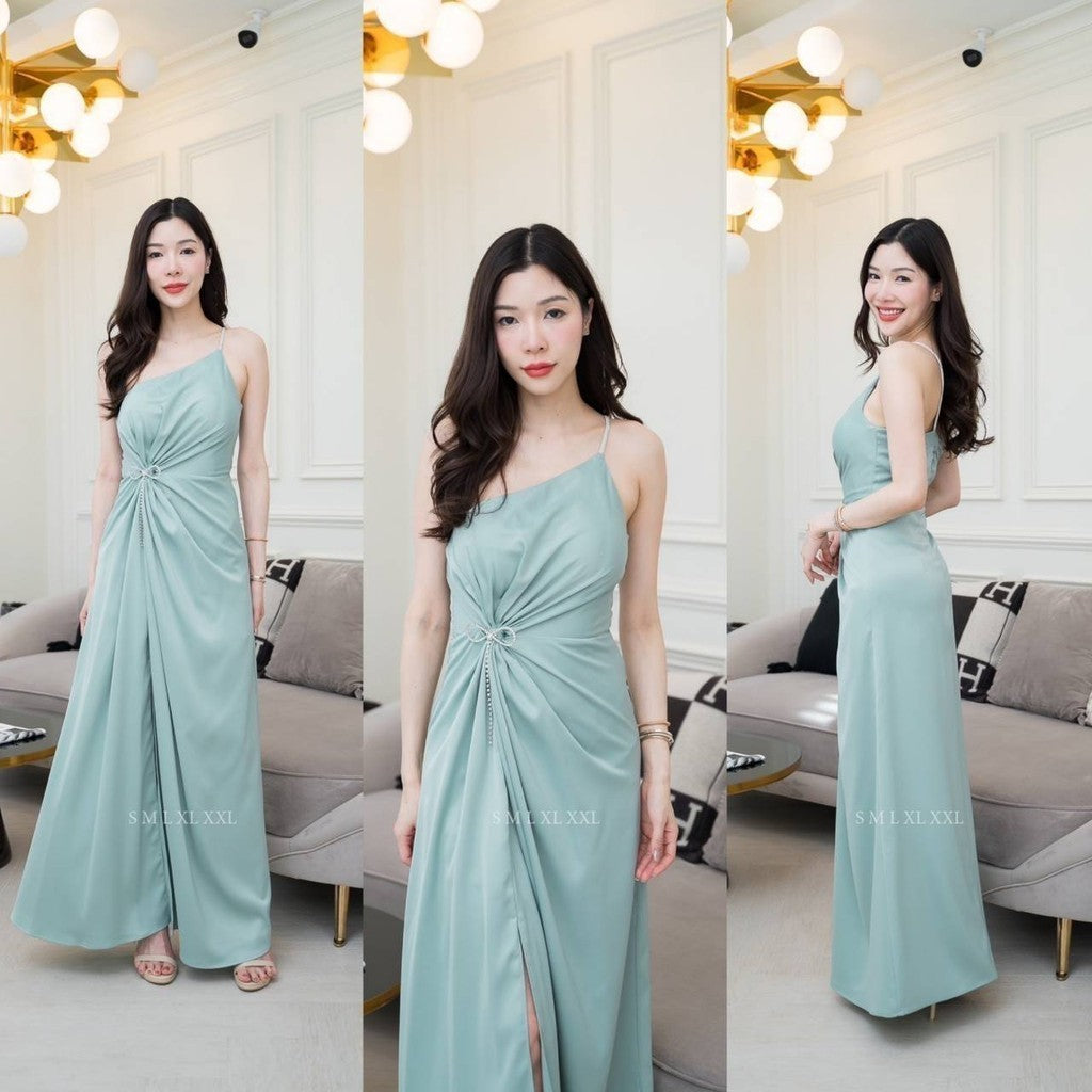 เดรสยาว ชุดเดรส ชุดราตรี NP034 เกรดพรีเมี่ยม เกาะอก มีฟองน้ำ แถมเข็มกลัด สายเพชร Woman Dress ผู้หญิง