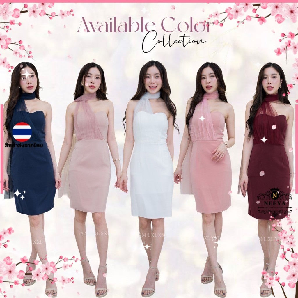 ชุดเดรสออกงาน ชุดราตรี เดรส Dress ชุดออกงาน ชุดเพื่อนเจ้าสาว ชุดเดรสออกงาน เดรสสั้น แต่งมุ้งตาข่าย ชุดราตรี Woman Dress