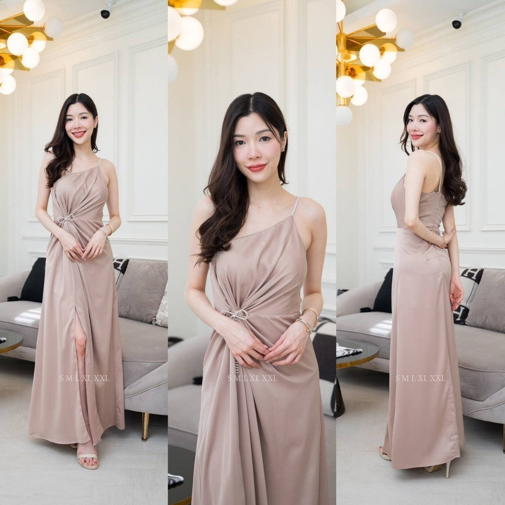 เดรสยาว ชุดเดรส ชุดราตรี NP034 เกรดพรีเมี่ยม เกาะอก มีฟองน้ำ แถมเข็มกลัด สายเพชร Woman Dress ผู้หญิง