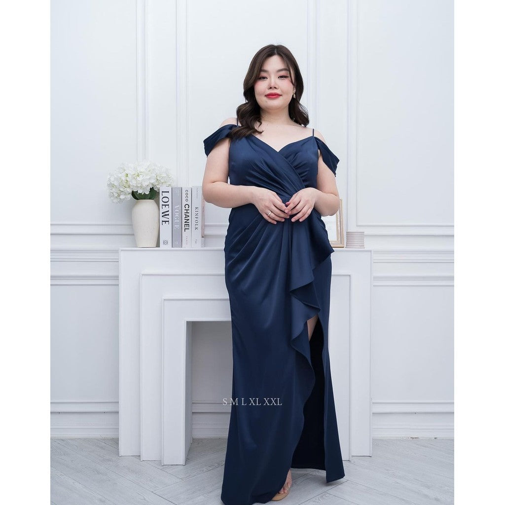 ชุดไปงานแต่งสาวอวบ ชุดราตรี ชุดเดรสออกงาน พรีเมี่ยม สวยหรู สายเดี่ยว คล้องแขน เดรสยาว Woman Lady Dresses