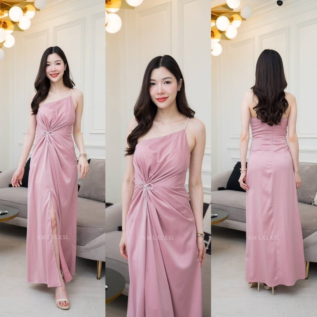 เดรสยาว ชุดเดรส ชุดราตรี NP034 เกรดพรีเมี่ยม เกาะอก มีฟองน้ำ แถมเข็มกลัด สายเพชร Woman Dress ผู้หญิง