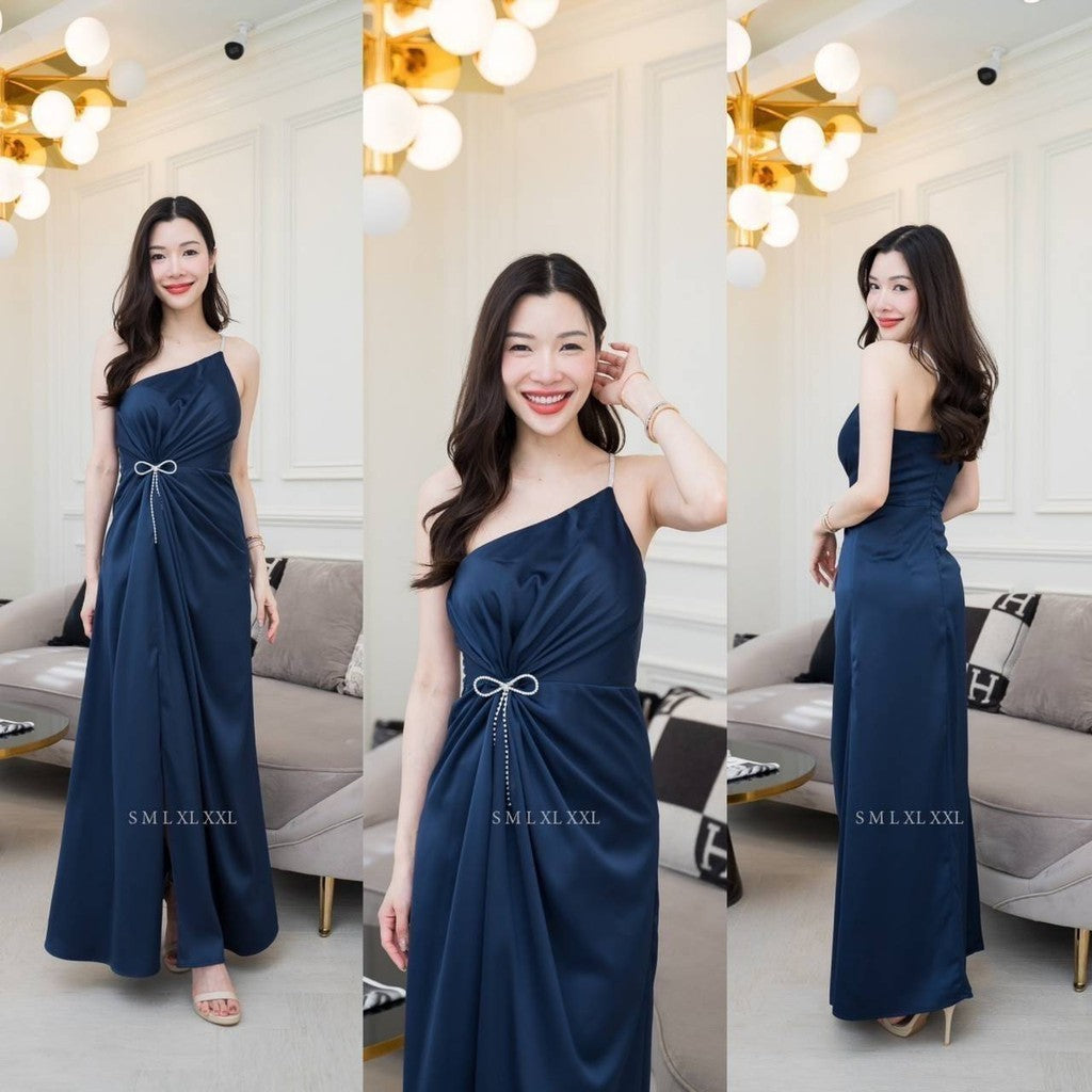 เดรสยาว ชุดเดรส ชุดราตรี NP034 เกรดพรีเมี่ยม เกาะอก มีฟองน้ำ แถมเข็มกลัด สายเพชร Woman Dress ผู้หญิง