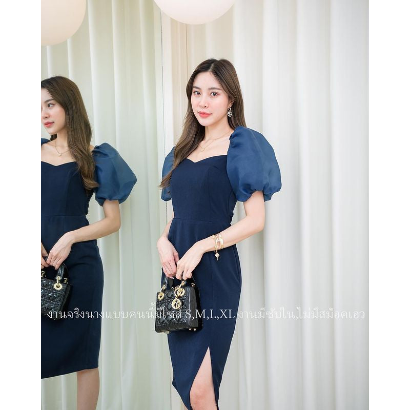 ชุดเดรสออกงาน ชุดราตรี เดรส Dress ผ้าฮานาโกะ เดรสเรียบร้อย แขนพองผ้าออแกนดี้ เดรสออกงาน มีหลายสี ชุดขายดี