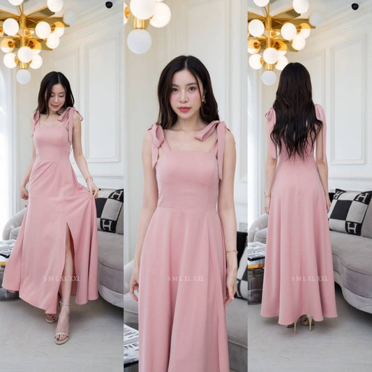 ชุดเดรสออกงาน ชุดราตรี เดรส Dress ชุดราตรี ผ้าฮานาโกะ กระโปรงยาวบาน งานแต่งงาน Woman Dress Dresses