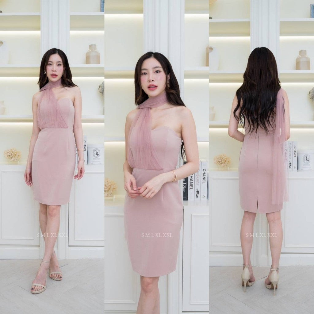 ชุดเดรสออกงาน ชุดราตรี เดรส Dress ชุดออกงาน ชุดเพื่อนเจ้าสาว ชุดเดรสออกงาน เดรสสั้น แต่งมุ้งตาข่าย ชุดราตรี Woman Dress