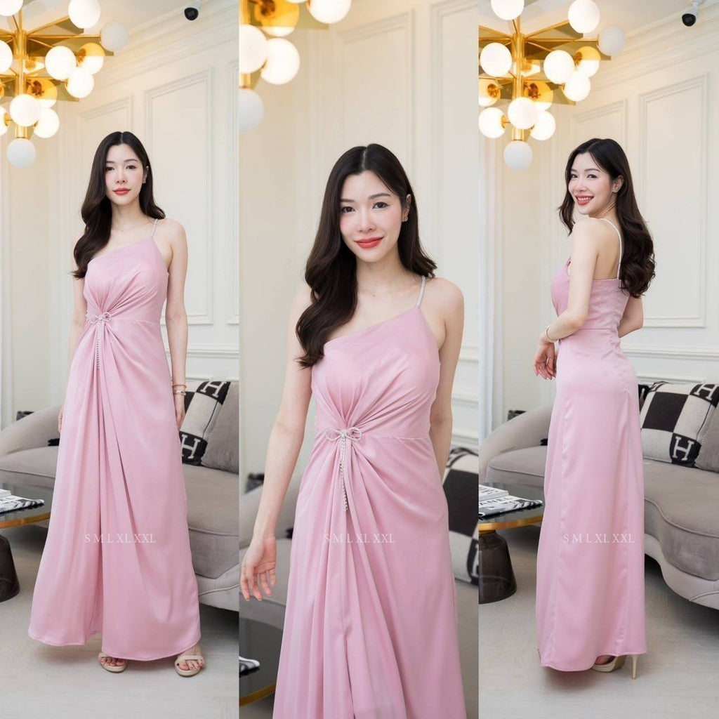 เดรสยาว ชุดเดรส ชุดราตรี NP034 เกรดพรีเมี่ยม เกาะอก มีฟองน้ำ แถมเข็มกลัด สายเพชร Woman Dress ผู้หญิง